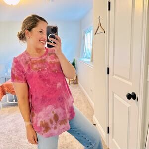 Acrobat Pink Purple Silk Tie Dye Short Sleeve Blouse Small